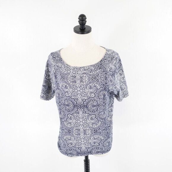 Jones New York Signature Medium‎ Blue Paisley Top / Blouse Scoop Neck Cotton - Picture 1 of 8